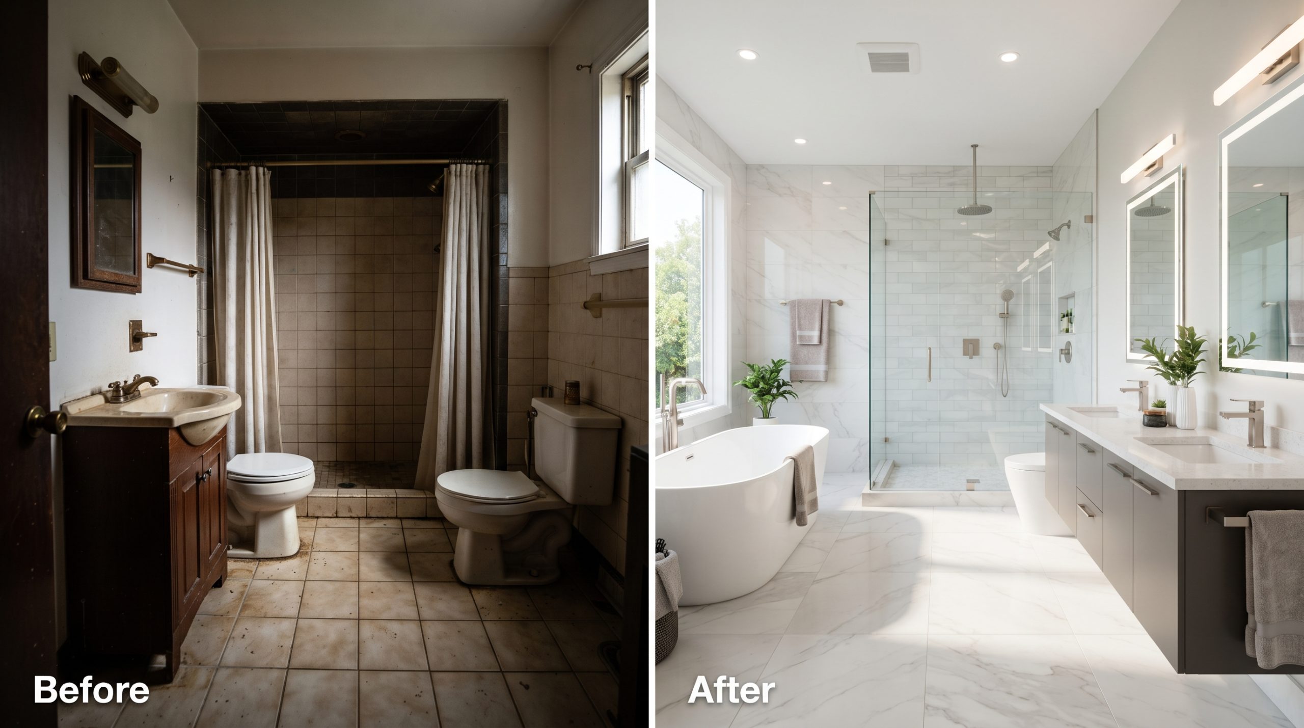 Completed residential bathroom remodel with modern interior finishes